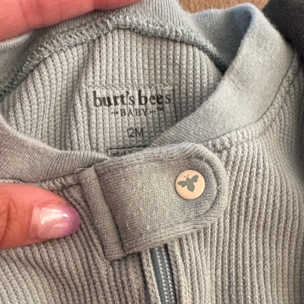 Burt’s Bees Light Blue Kids Footed One-Piece Pajama - Cozy Zip Sleepwear - Picture 2 of 2